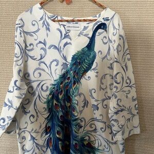 Alfred Dunner Blue Graphic 3/4 Sleeve Blouse